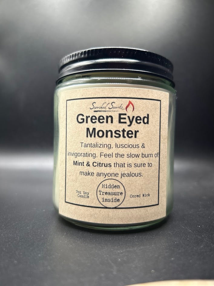 "Green Eyed Monster" Mint Mojito Scented Candle | 100% Soy Wax with a Hidden Treasure