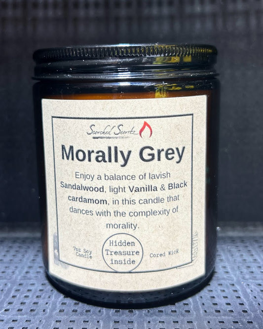 "Morally Gray" Sandalwood and Black Cardamon Scented Candle | 100% Soy with a Hidden Treasure
