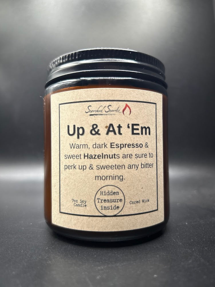"Up & At 'Em" Espresso & Hazelnut Scented Candle | 100% Soy Wax with a Hidden Treasure