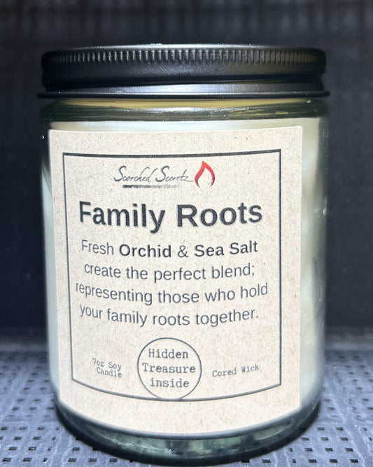 "Family Roots" Sea Salt & Orchid Scented Candle | 100% Soy Wax with a Hidden Treasure Inside