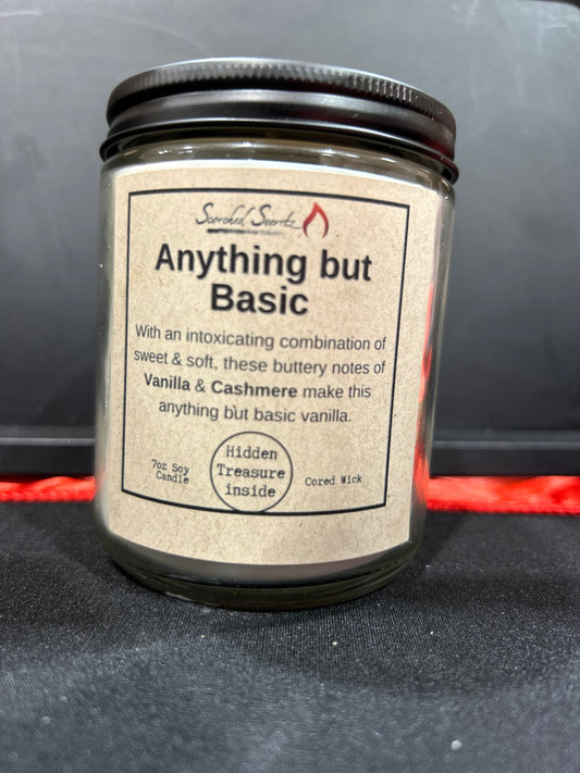 "Anything But Basic" Vanilla Scented Candle | 100% Soy Wax with Hidden Treasure Inside