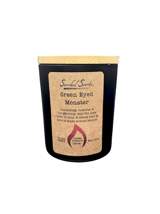 Green Eyed Monster Scented Candle | 100% Soy Wax with a Wood Wick & Hidden Treasure Inside