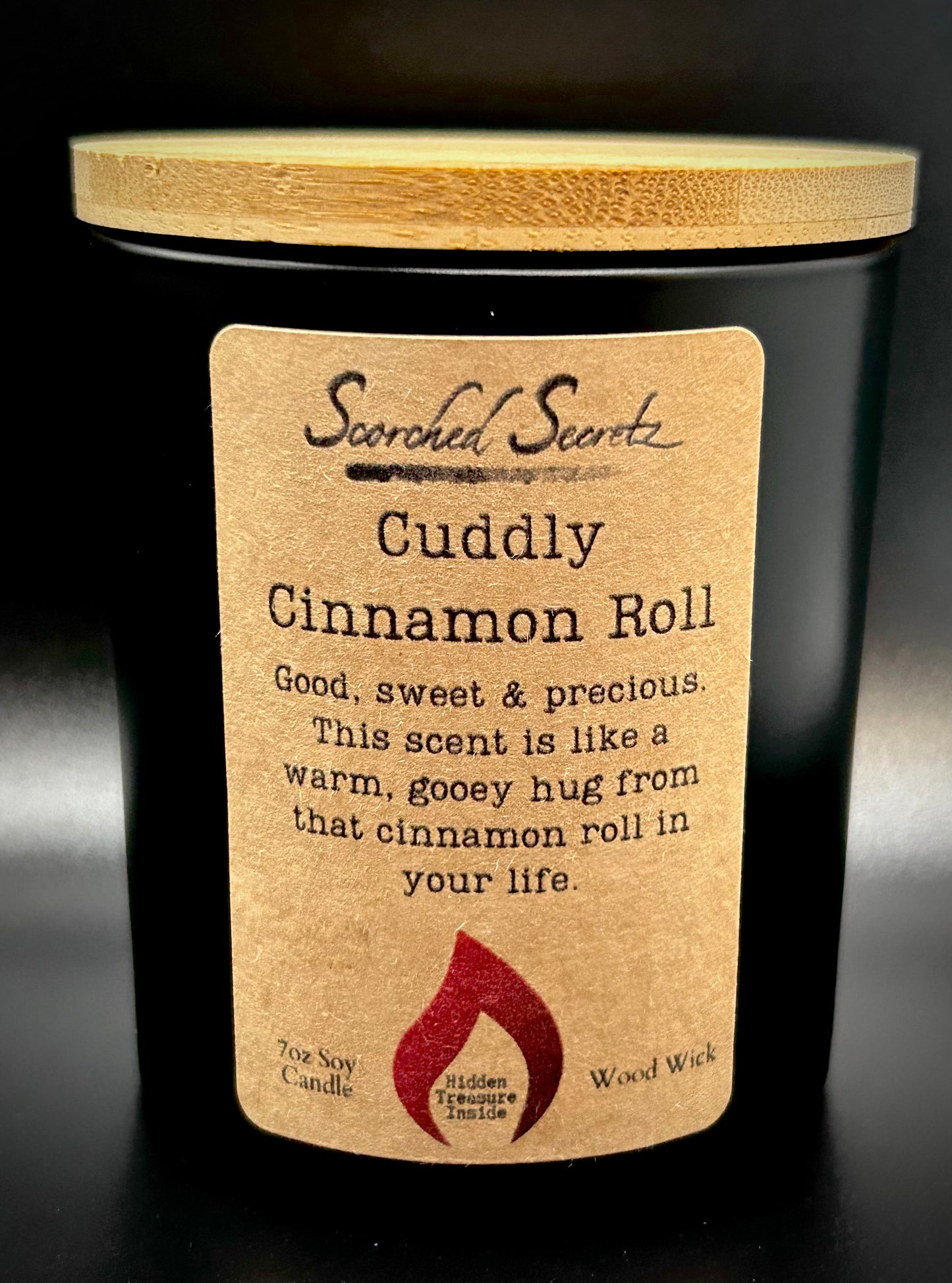 Cuddly Cinnamon Roll Scented Candle | 100% Soy Wax with a Wood Wick & Hidden Treasure Inside