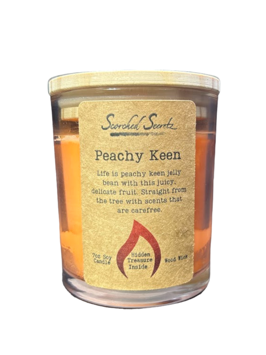 Peachy Keen Scented Candle | 100% Soy Wax with a Wood Wick & Hidden Treasure Inside