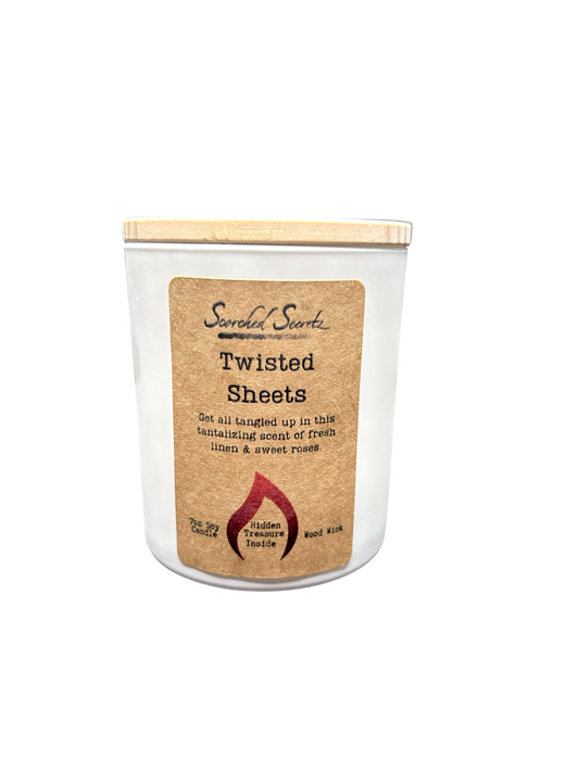 Twisted Sheets Scented Candle | 100% Soy Wax with a Wood Wick & Hidden Treasure Inside