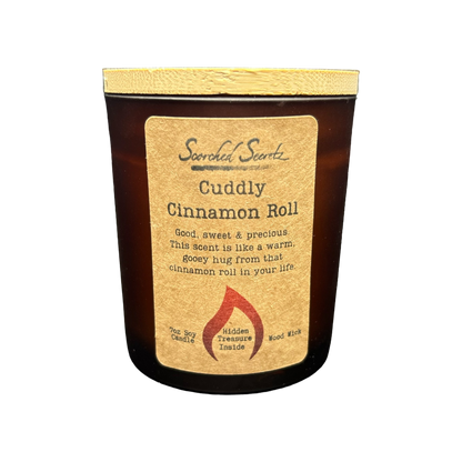 Cuddly Cinnamon Roll Scented Candle | 100% Soy Wax with a Wood Wick & Hidden Treasure Inside