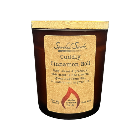 Cuddly Cinnamon Roll Scented Candle | 100% Soy Wax with a Wood Wick & Hidden Treasure Inside