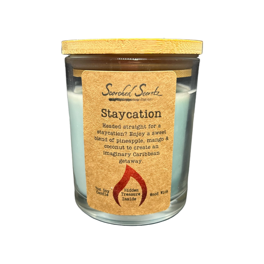 Staycation Candle Scented Candle | 100% Soy Wax with a Wood Wick & Hidden Treasure Inside